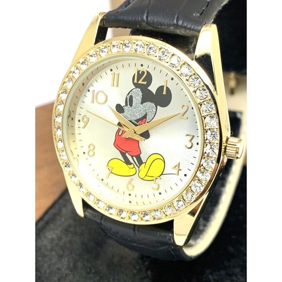 Disney Mickey Mouse Women\'s Watch Gold Black Leather Band Quartz W002750 36mm main image 9